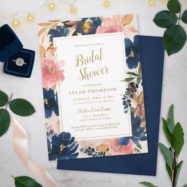 Wild Elegance | Navy Blush & Gold Bridal Shower Invitations