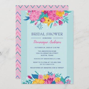 Wild Flowers Blue and Pink Bridal Shower Invitations