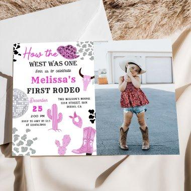 Wild West Rodeo Disco Pink Cowgirl Birthday Photo Invitations