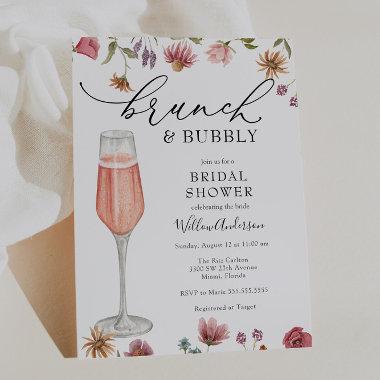 Wildflower Brunch and Bubbly Bridal Shower Invitations