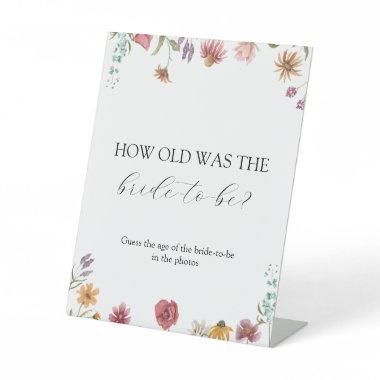 Wildflower How Old was the Bride Shower Game Pedestal Sign