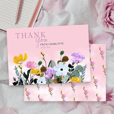 Wildflower Lawn Personalized Pink Thank You Invitations