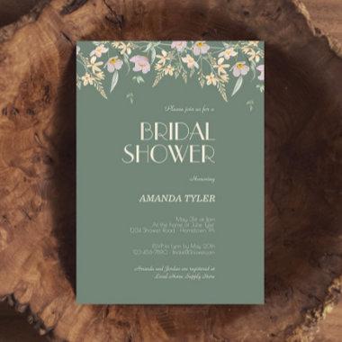 Wildflower Sage Deco Wedding Bridal Shower Invitations
