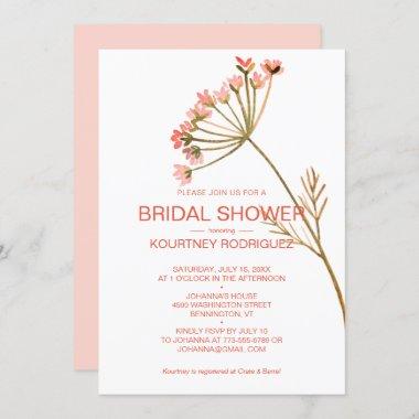 Wildflower Watercolor Elegant Modern Bridal Shower Invitations