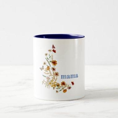 Wildflowers watercolor cute personalized name mom Two-Tone coffee mug