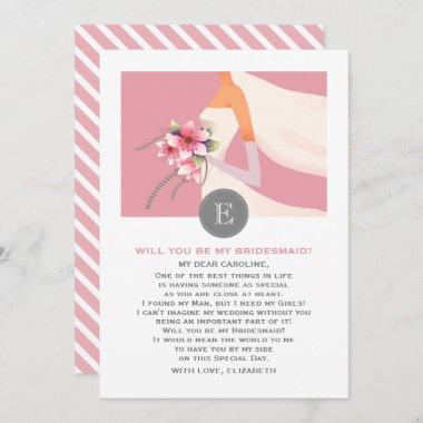 Will you be my Bridesmaid? Bride Silhouette Pink Invitations