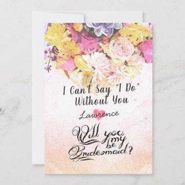 Will You Be My Bridesmaid Modern Watercolor Flower Invitations