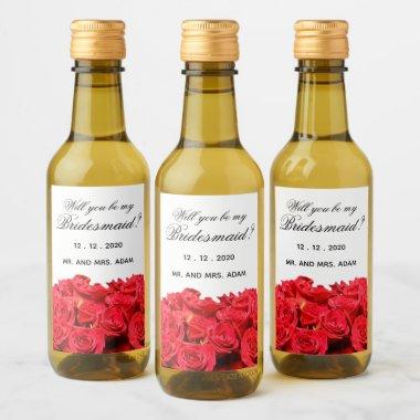 Will You Be My Bridesmaid Red Roses Mini Wine Label