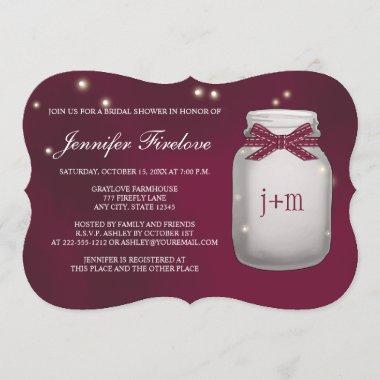 Wine Monogrammed Firefly Mason Jar Bridal Shower Invitations