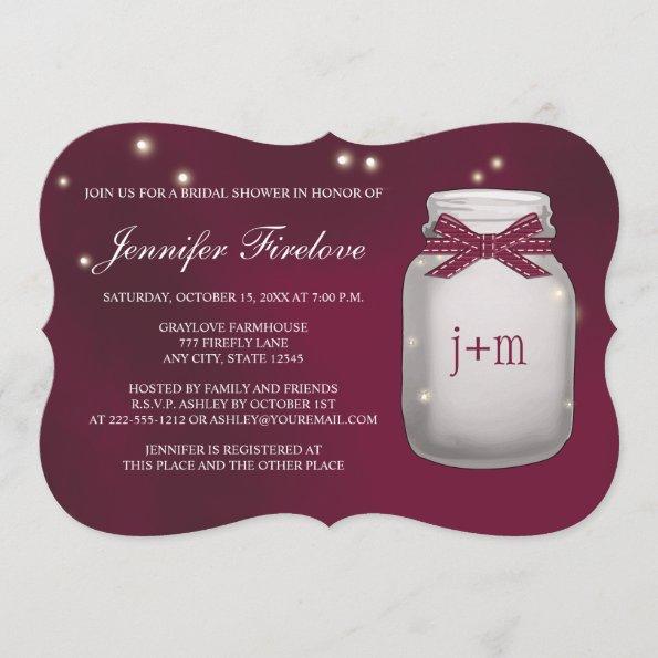 Wine Monogrammed Firefly Mason Jar Bridal Shower Invitations