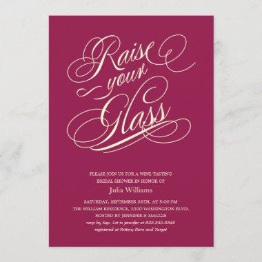 Wine Red "Raise Your Glass" Shower Invitations
