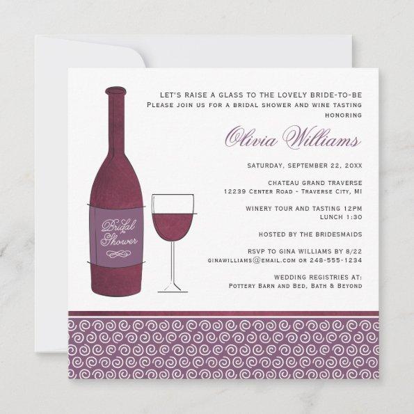 Wine Tasting Burgundy Plum Wedding Bridal Shower Invitations