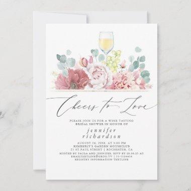 Wine Tasting Dusty Pink Floral Bridal Shower Invitations