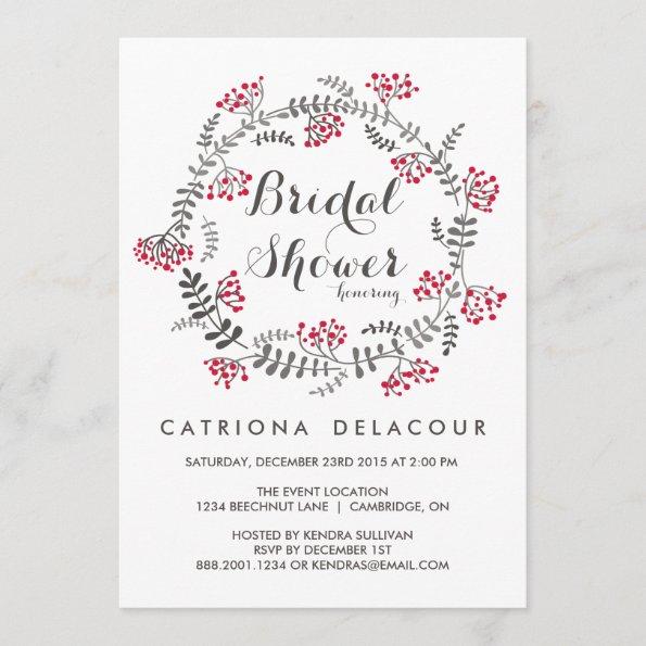 Winter Berries Wreath Bridal Shower Invitations