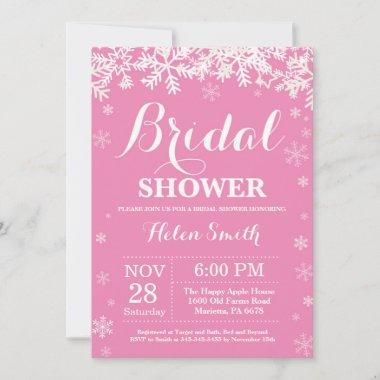 Winter Bridal Shower Snowflake Pink Invitations