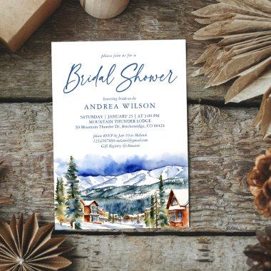 Winter bridal shower snowy mountain village Invitations