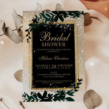 Winter gold typography leaf snow bridal shower Invitations