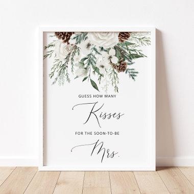 Winter how many kisses bridal shower game poster