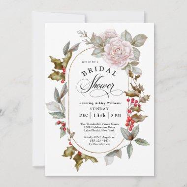 Winter Romance Floral and Evergreens Bridal Shower Invitations
