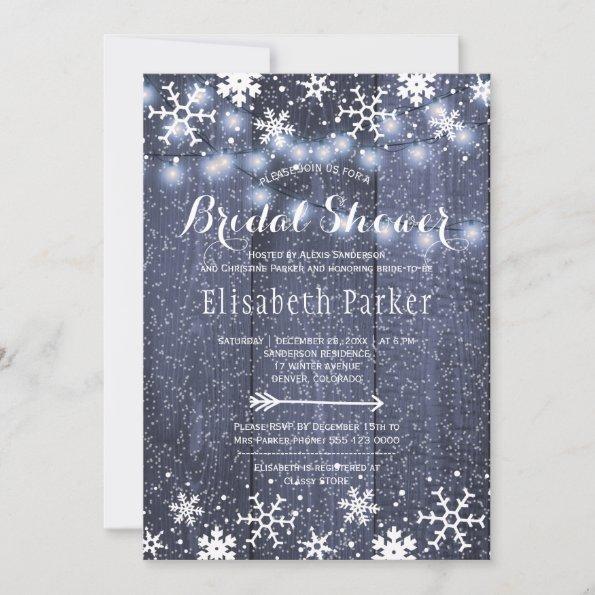 Winter rustic string lights snowing bridal shower Invitations