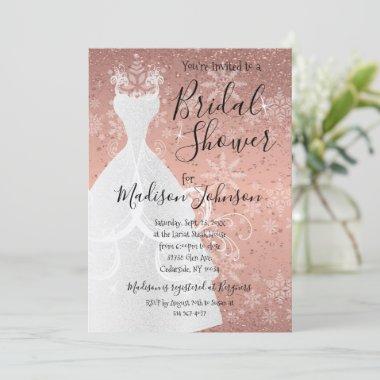 Winter Snowfall Bridal Shower - Rose Gold Invitations