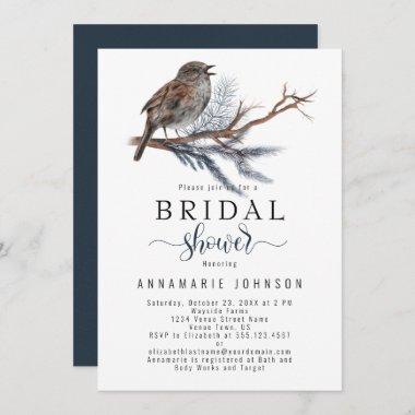 Winter Song Watercolor Bird Branch Bridal Shower Invitations