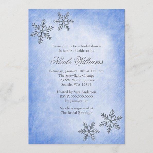 Winter Sparkle Snowflakes Blue Bridal Shower Invitations