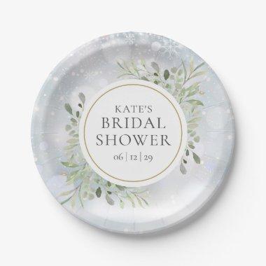 Winter Watercolor Greenery Bridal Shower Paper Plates