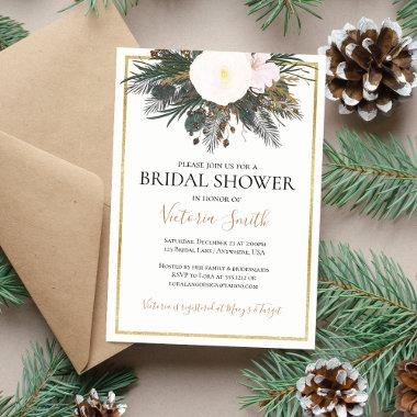 Winter white floral bridal shower Invitations
