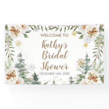 Winter White Floral Bridal Shower Large Banner
