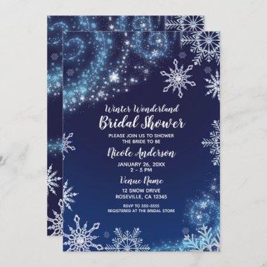 Winter Wonderland Blue & White Sparkle Snowflakes Invitations