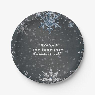 Winter Wonderland Chalk Blue Grey Custom Party Paper Plates