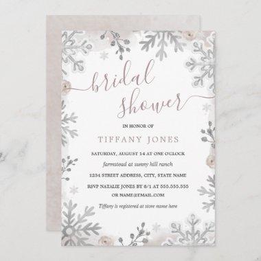 Winter Wonderland Silver Blush Bridal Shower Invitations