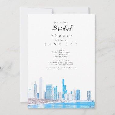 Wintery Chicago Skyline Bridal Shower Invitations