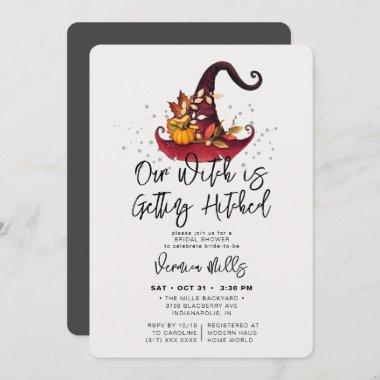 Witch Hitched Gray Halloween Bridal Shower Invitat Invitations