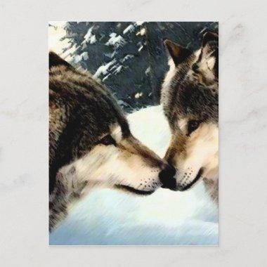 Wolves Wolf Snow Winter Snow Couple Love PostInvitations