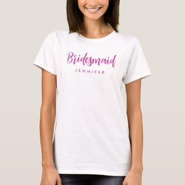 Womens White Pink Bachelorette Bridesmaid Name T-Shirt