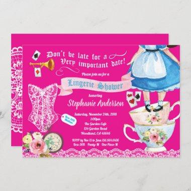 Wonderland lingerie shower bridal shower hot pink Invitations