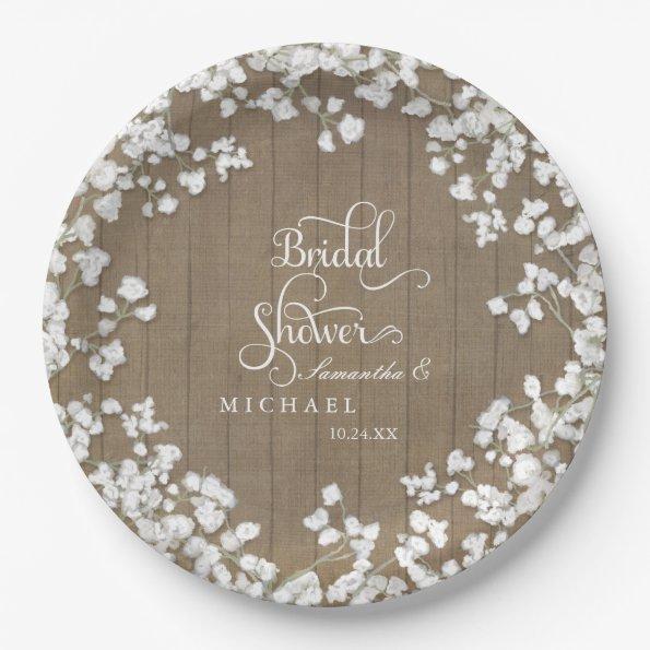 Wood Board Bridal Shower Decor Script Babys Breath Paper Plates