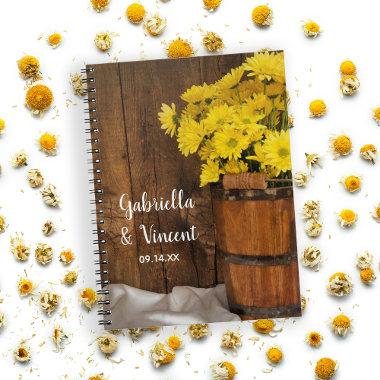 Wooden Bucket and Yellow Daisies Country Wedding Notebook
