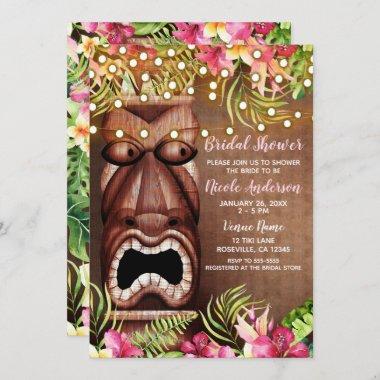 Wooden Hawaiian Tiki Luau Summer Bridal Shower Invitations