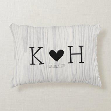 Woodgrain Couple's Initials Personalized Wedding Accent Pillow