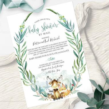 Woodland Animals Greenery Baby Shower By Mail Invitations