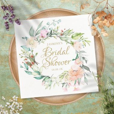 Woodland Rose Floral Gold Script Bridal Shower Napkins