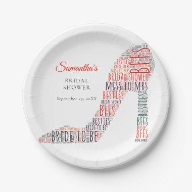 Word Art Stiletto Name Red Text Date Bridal Shower Paper Plates