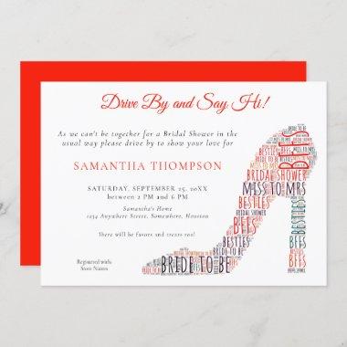 WordArt Stiletto Red Drive By Say Hi Bridal Shower Invitations