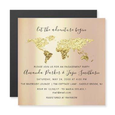 World Destination Map Graduate Bridal Wedding Gold Magnetic Invitations