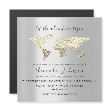 World Destination Map Graduate Bridal Wedding Gold Magnetic Invitations