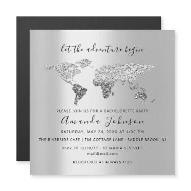 World Destination Map Graduate Bridal Wedding Gray Magnetic Invitations