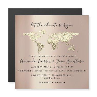 World Destination Map Graduate Bridal Wedding Rose Magnetic Invitations